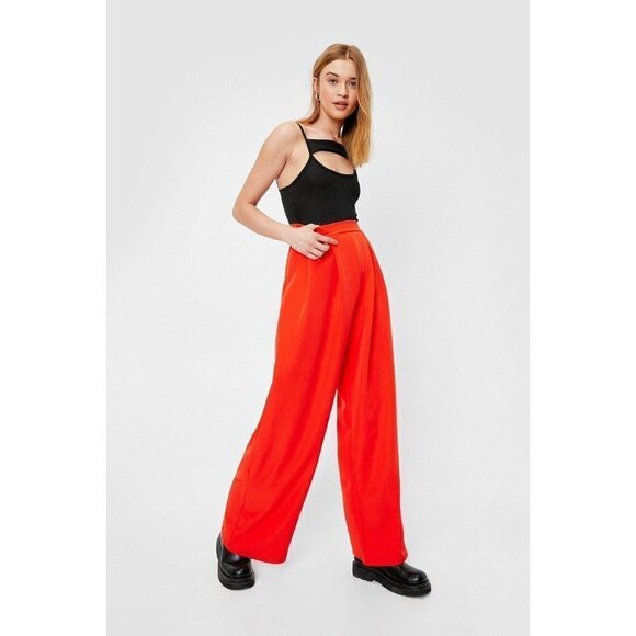 NastyGal Collection We Aim To Pleat Tailored Wide Leg Pant Orange High Waist 2 - Picture 1 of 4